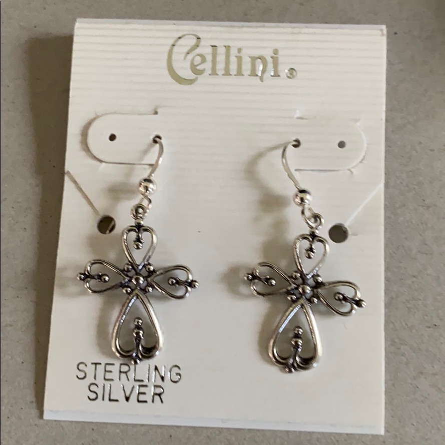 Cellini 925 Sterling Silver Cross Earrings Nwt